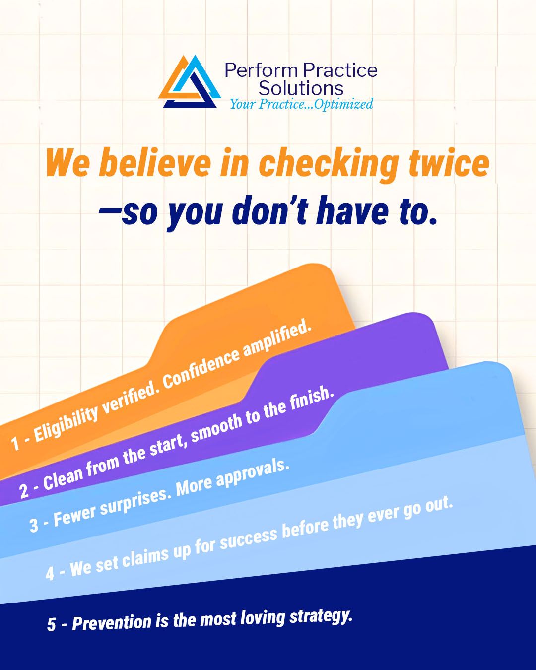 We verify eligibility, clean claims before they go out, and prevent issues before they turn into denials or delays. Fewer surprises. More approvals. Stronger confidence in your revenue cycle.
Because the best billing relationships are built on care, consistency, and trust. Contact us now.
PerformPracticeSolutions.com

#PerformPracticeSolutions #MedicalBillingExperts #CleanClaims #EligibilityVerification #RevenueCycleManagement #DenialPrevention #HealthcareBilling #PracticeManagement #ARManagement #HealthcareOperations #YourPracticeOptimized